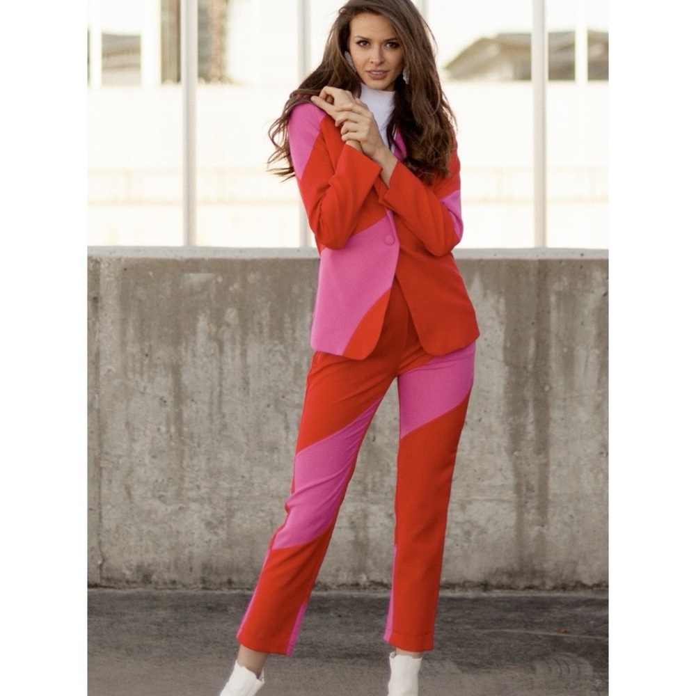 Red and pink pant suit